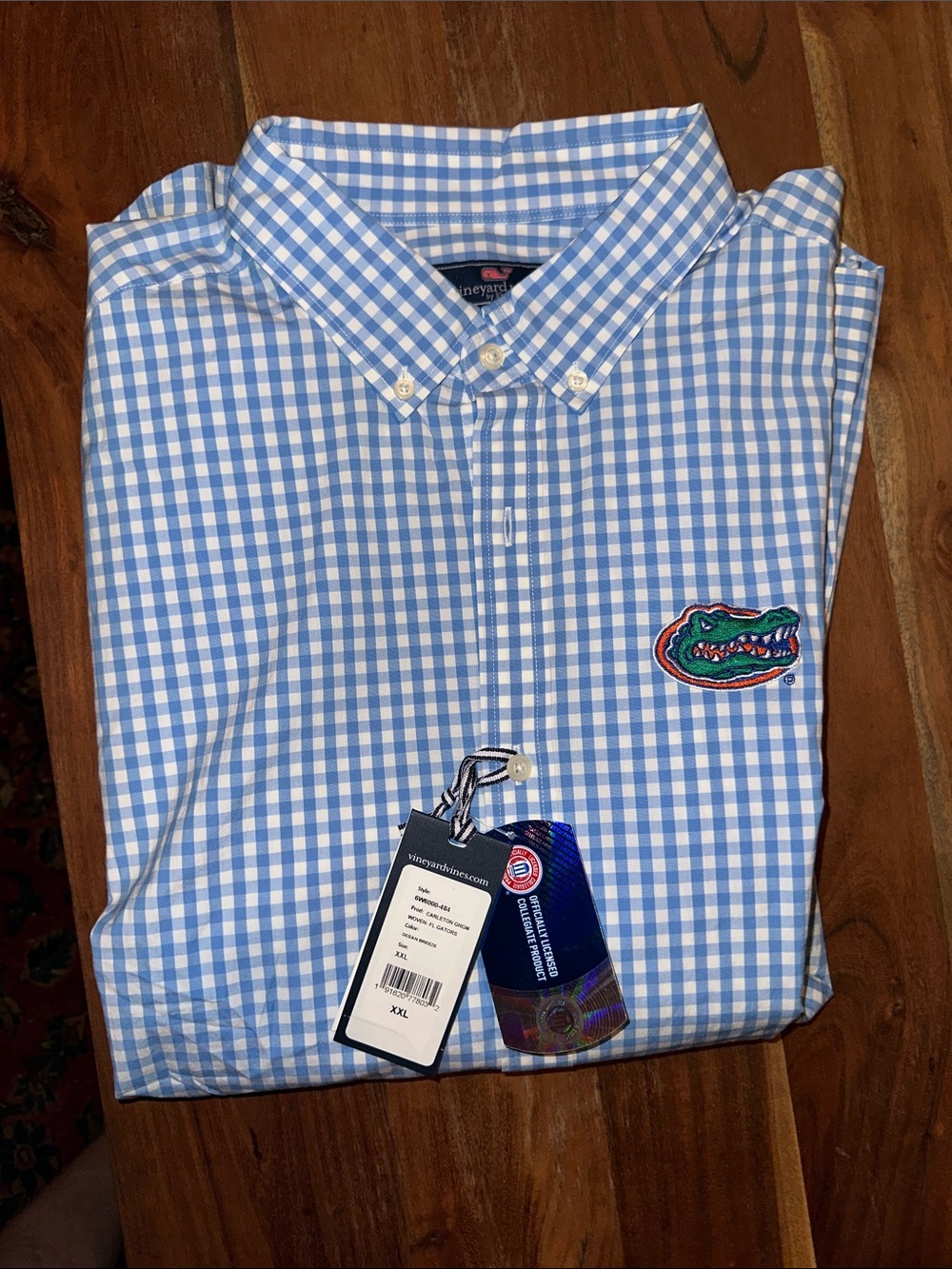 Vineyard Vines Men's Blue Gingham Button-Down Shirt with FL Gator Logo